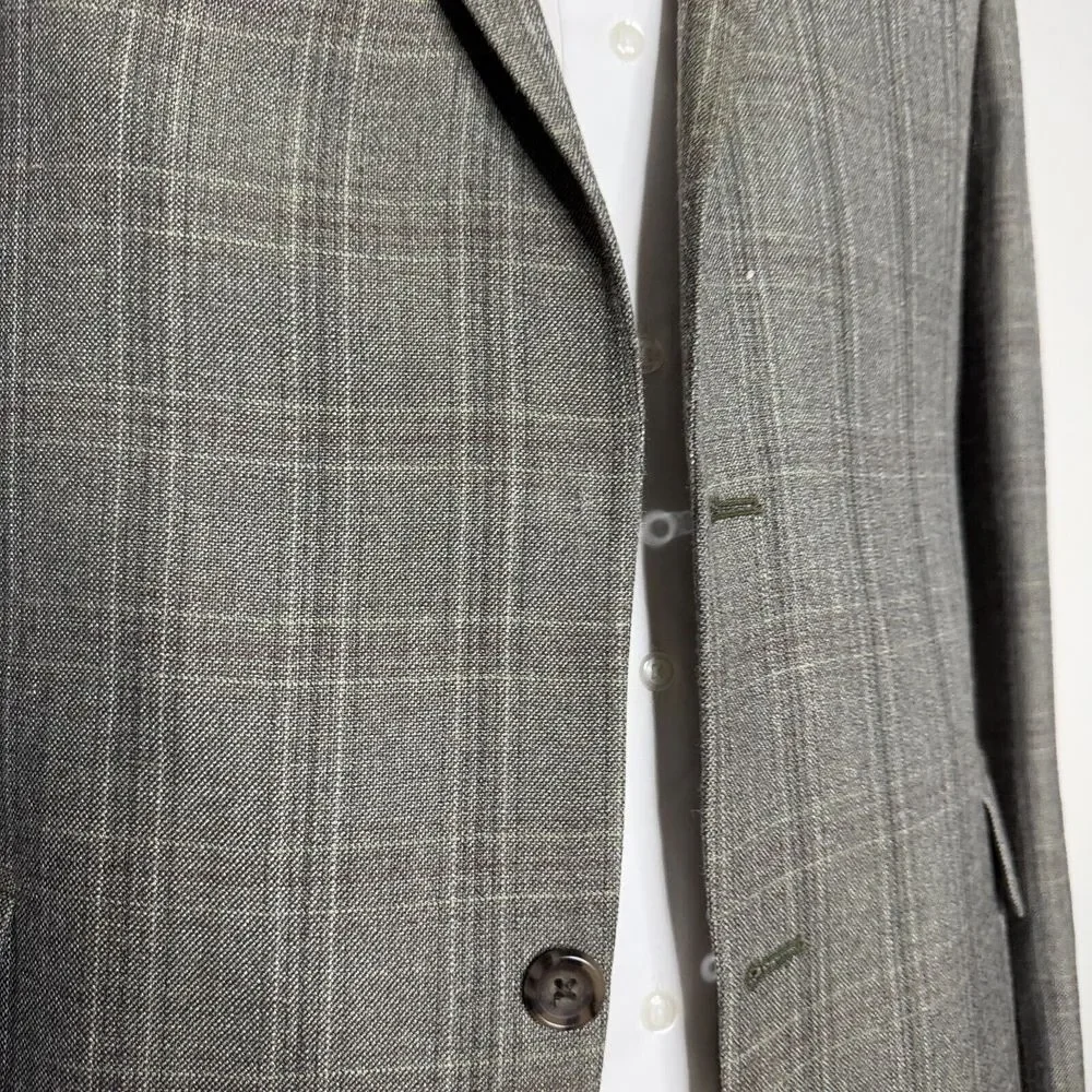 Jos A Bank Traditional Fit Blazer Sport Coat 44L Mens Check Brown Wool‎ Silk